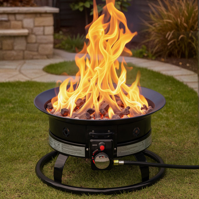 Foyer d'extérieur portatif au propane à allumage automatique avec couvercle, barbecue et pierres de lave