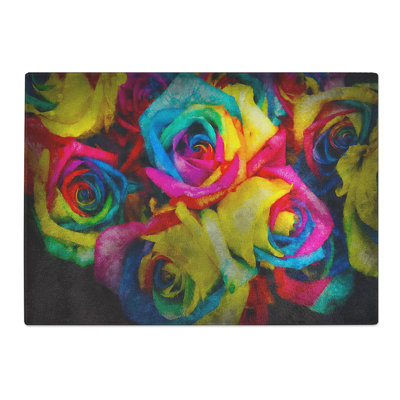 Tempered Glass Multi-Coloured Rainbow Roses Chopping Board