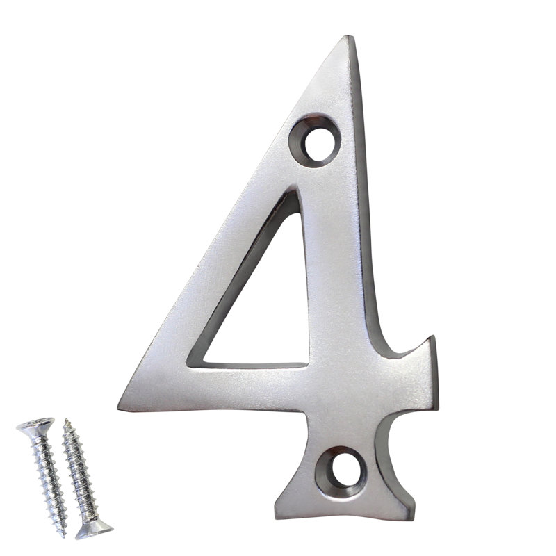 Numéro de maison à fixation en surface en laiton 2 po, 4, Chrome satiné