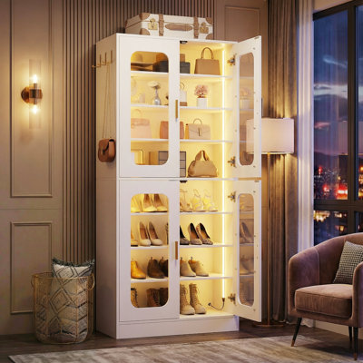 Armoire à chaussures à 8 niveaux avec éclairage DEL et tablettes réglables