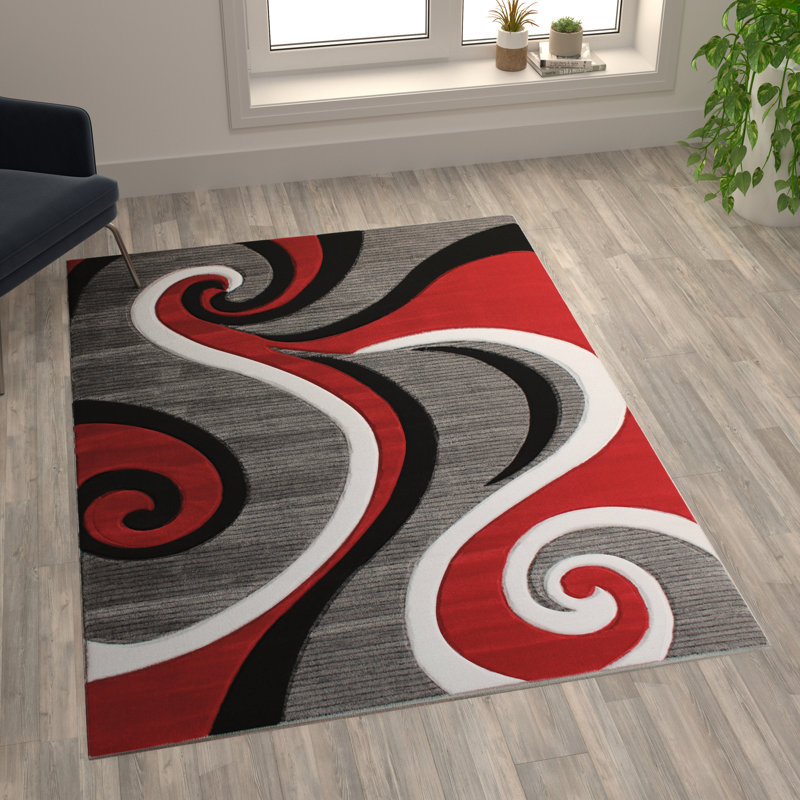 Tapis à motif abstrait tourbillon Skaghe, Rectangle 5 pi 3 po x 7 pi