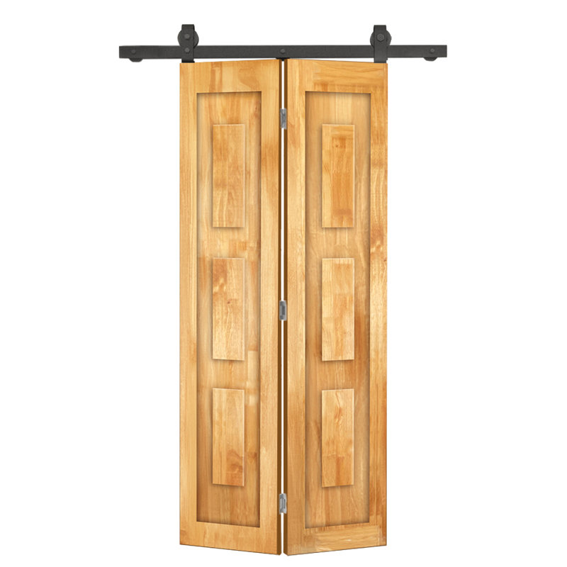 Ensemble de quincaillerie pour porte de grange coulissante en bois de pin 3 panneaux, Chêne vieilli, 24 po x 80 po