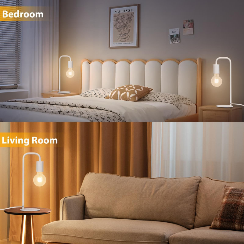 Mini lampe de table blanche avec câble, lampe de table en métal de style industriel, douille E27, largeur 12 cm, hauteur 34,5 cm (ampoule non incluse)