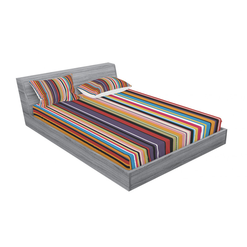 Microfiber Striped Sheet Set, Queen Sheet Set with Fitted Sheet, Purple/Red/Black Striped