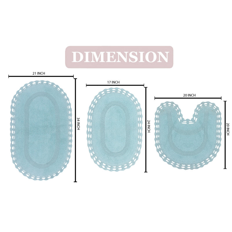 Tapis de bain réversible 100% coton lavable à la machine Hampton (ensemble de 3), Aigue-marine