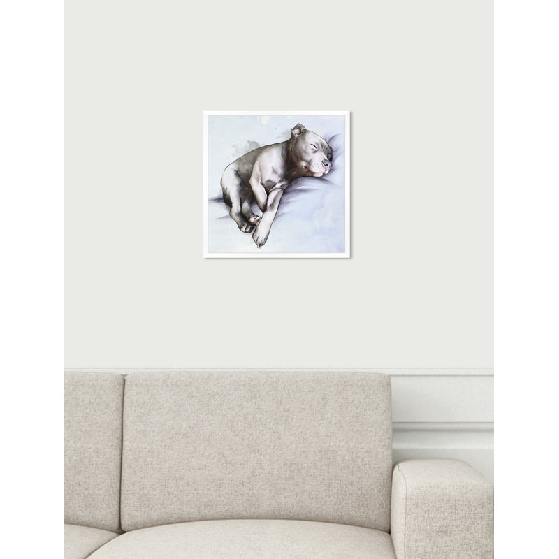 «Animals Sleeping Pitbull Dogs and Puppies», reproduction d'impression sur toile, H 14 po x l 14 po, Papier avec cadre blanc
