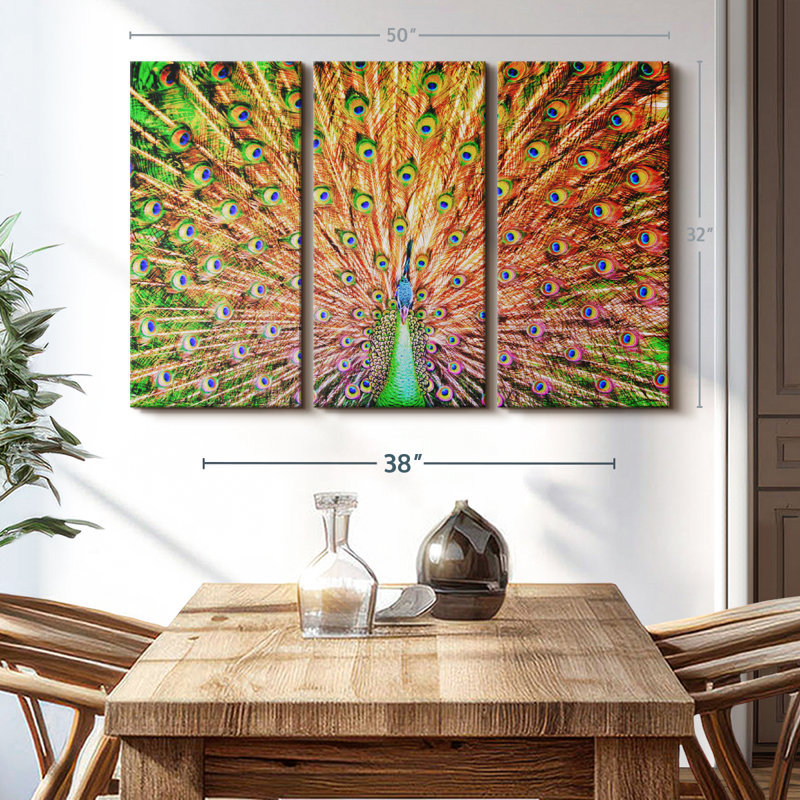«Grand Green Peacock Wall Art» sur toile, H 32 po x l 50 po x P 1,25 po