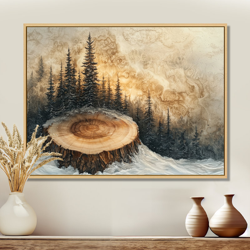 «Pittston Sunrise Pine Tree on Wooden Tree Slide I - Forest Large», art mural, H 24 po x l 32 po, Crème, crème