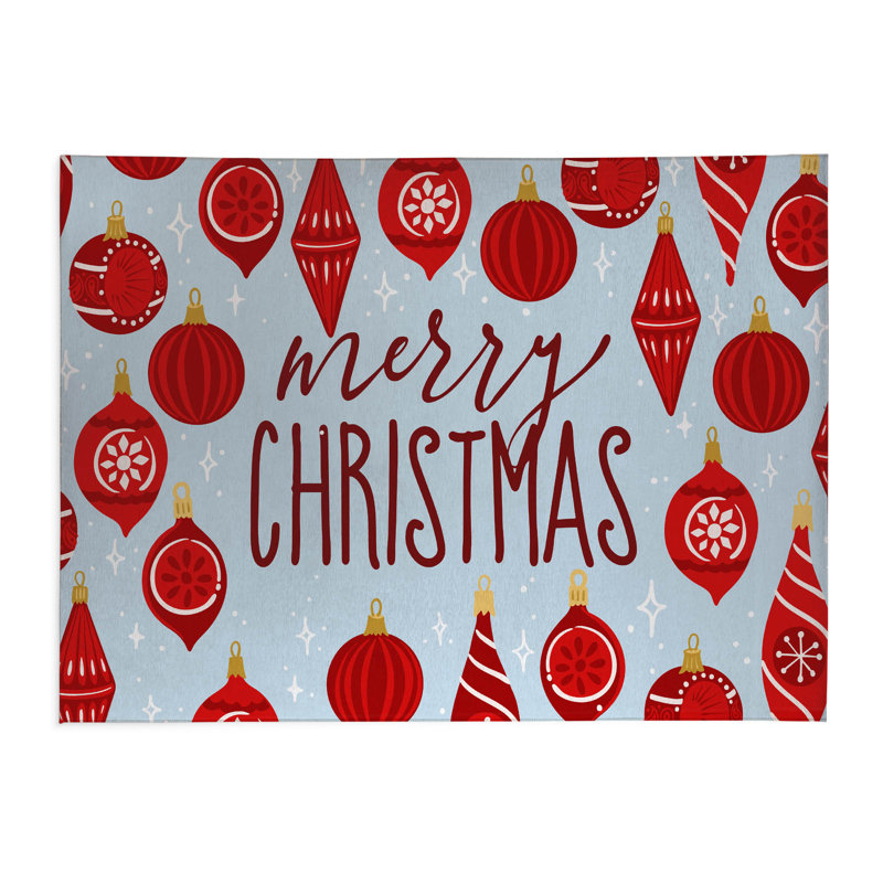 Tapis de cuisine Ornaments Merry Christmas, Rectangulaire 2 pi x 3 pi, Argent / bleu