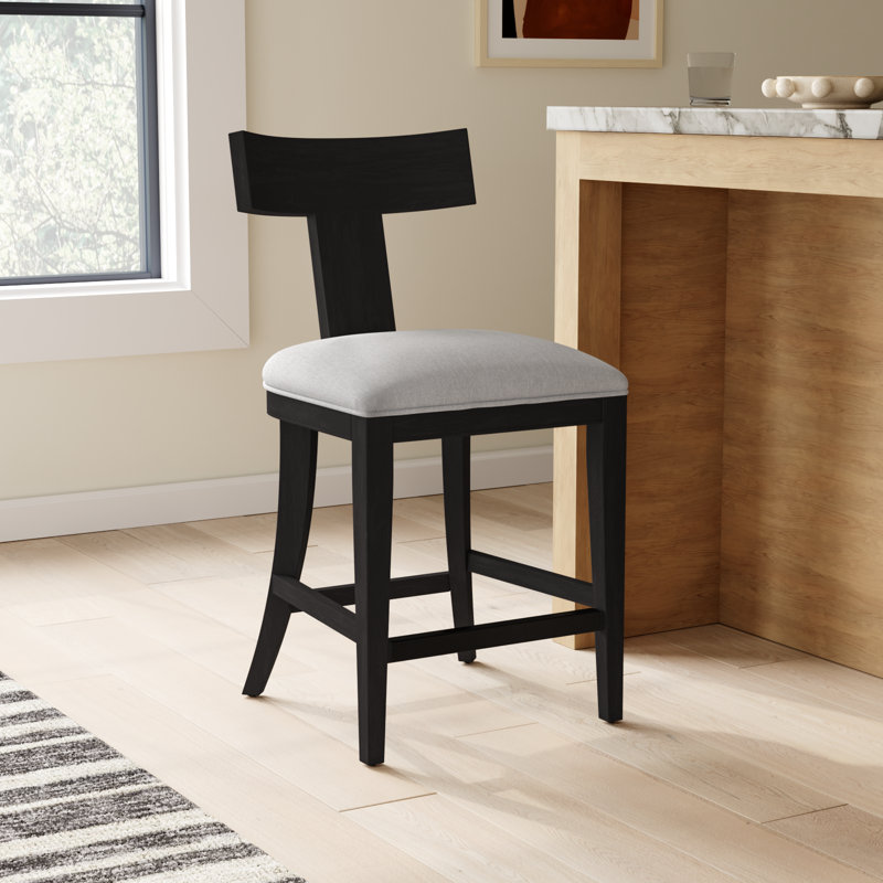Yasmina Upholstered Counter Stool with Solid Wood Frame, Charcoal Black