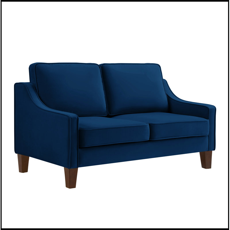 Causeuse en velours avec pieds en bois, Navy