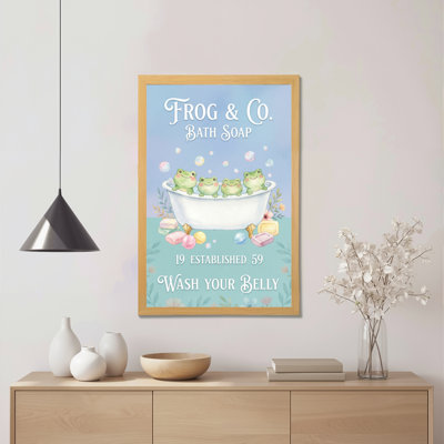Frog And Co Bath Soap Vintage Cartoon Frogs In Bathtub Canvas Wrapped Wall Art Oil Painting Print For Bathroom Or Nursery Decor