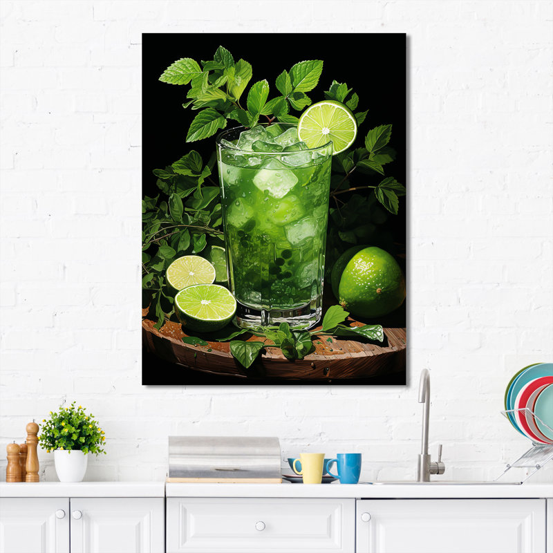 Green Green Lime Cocktail I - Art mural cocktails, H 32 po x l 16 po x P 1 po