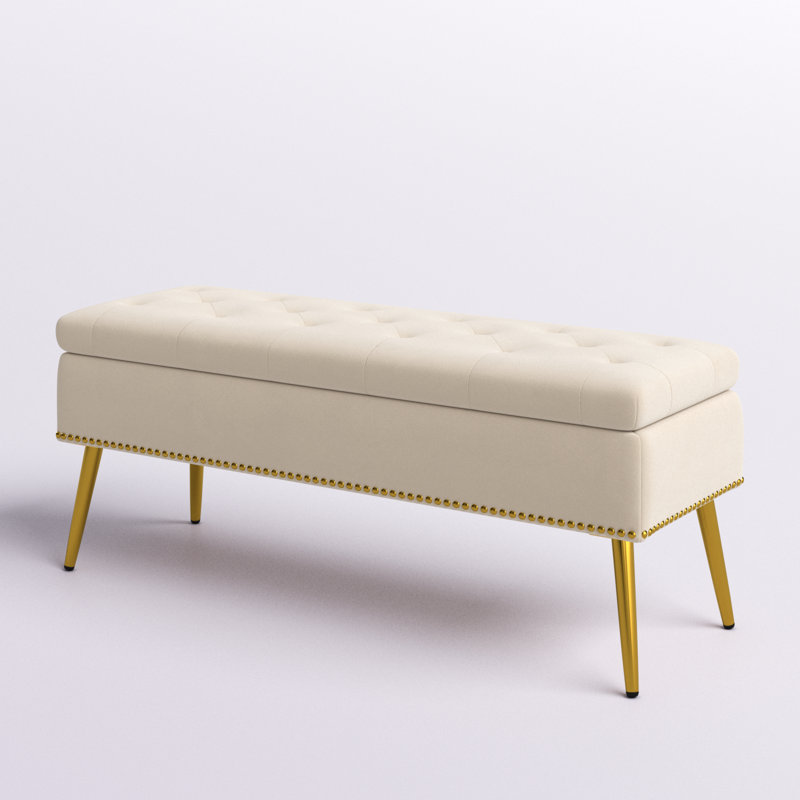 Banc de rangement rembourré en velours Kajana, Velours havane