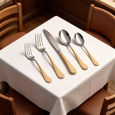 20-Piece Cream Color Silverware Set, 18/0 Stainless Steel Flatware Set for 4, Modern Cutlery Set with Dinner Knives, Forks, Spoons, Mirror Polished, Dishwasher Safe