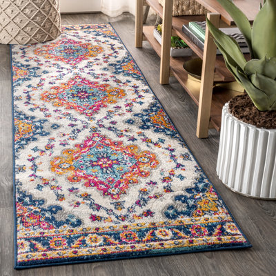 Lathan Power Loom Blue/Yellow/Cream Rug