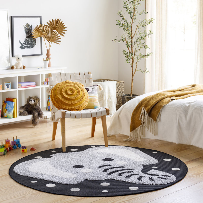 Tapis intérieur / extérieur rond en polypropylène tissé à la machine gris / crème Abingd, Rond 7 pi 10 po
