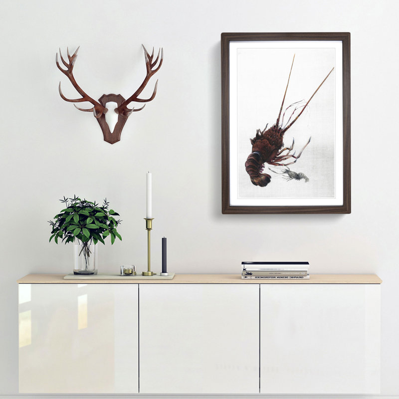 Crayfish by Watanabe Seitei - Picture Frame Painting Print, 48cm H x 36cm W x 2cm D, Walnut Framed
