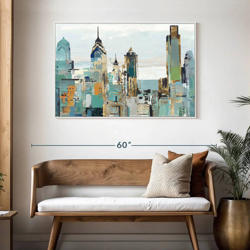 Bleu sarcelle Argueta I, 46 po x 31 po, Cadre flottant blanc