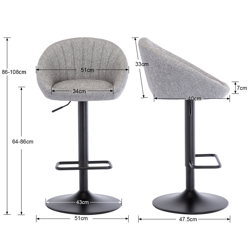 Merlene Swivel Upholstered Counter Stool with Metal Frame, Grey