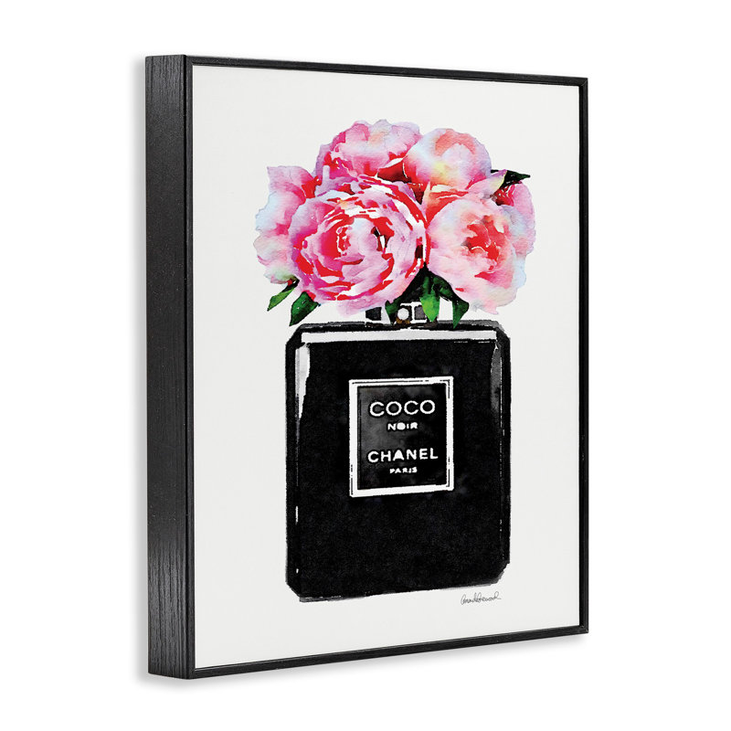 «Perfume Bottle Flower Peony», impression, Giclée encadrée noir minuit, H 30 po x l 24 po