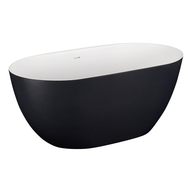 Catino 66" Solid Surface Soaking Freestanding Tub - Matte Black, Matte White Interior