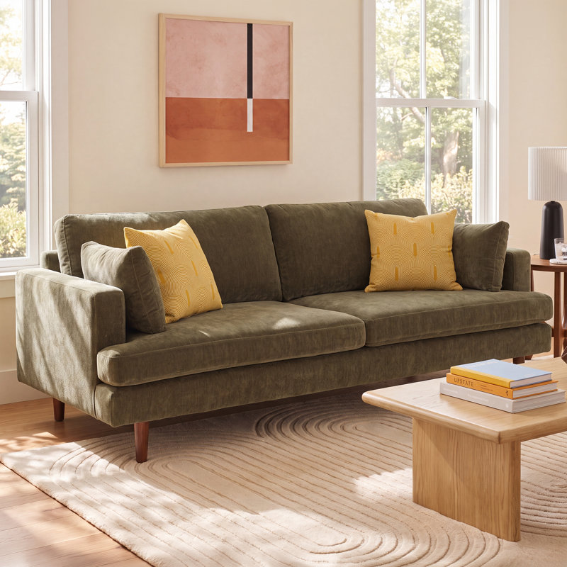 Laguna 83" Upholstered Sofa, Olive Green Performance Chenille