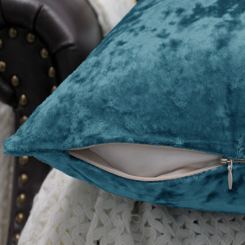 Crushed Velvet Throw Pillow Covers, Storm Blue