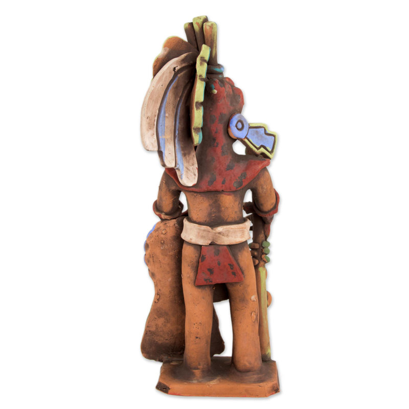 Fierce Aztec Jaguar Warrior Ceramic Figurine