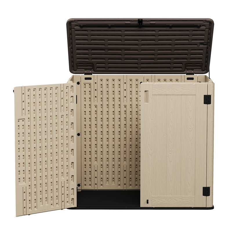 230 Gallon Waterproof Resin Outdoor Deck Box with Lockable Lid, Khaki, Khaki