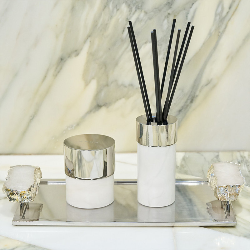 Silver Alabaster Scented Votive Candle with Metal Lid