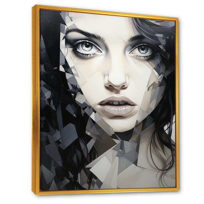 «Black Marble Woman Beauty II - Abstract Portraits», art mural, Cadre flottant doré, H 44 po x l 34 po x P 1,5 po