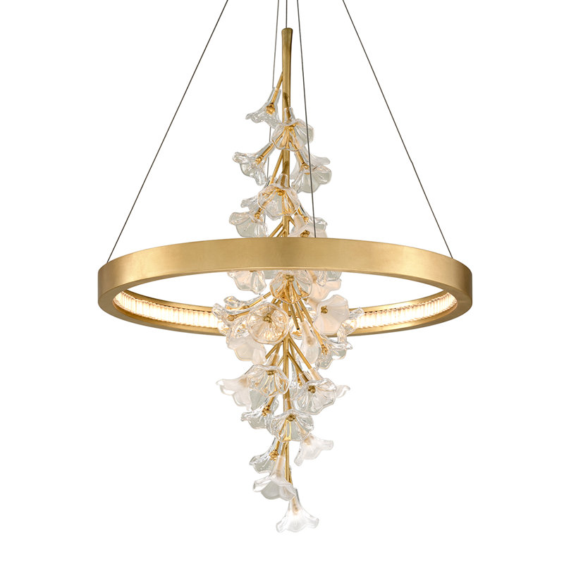 Luminaire suspendu géométrique à 1 lumière Jasmine, Feuille d'or, H 39 po x l 28 po x P 28 po