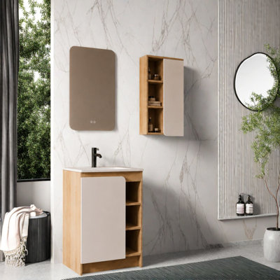 Meubles-lavabos modernes de 10 pouces (incluant le meuble et le lavabo) avec rangement, contreplaqué de chêne clair