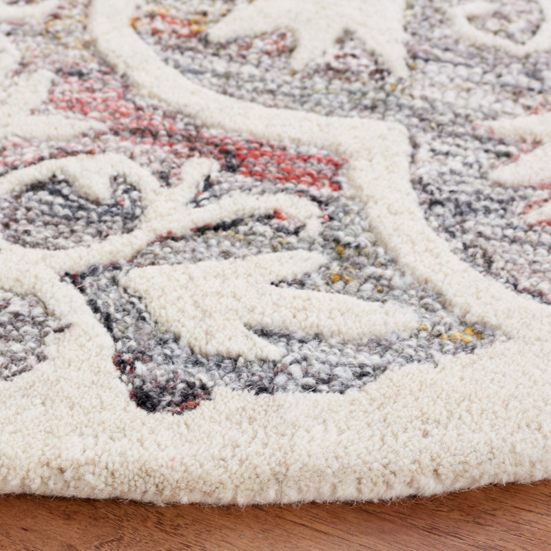 Tapis damassé en laine et en coton touffeté à la main Eliathas, Rond 6 pi