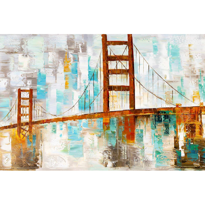 Golden Gate avec taches de peinture turquoise - art industriel sur toile