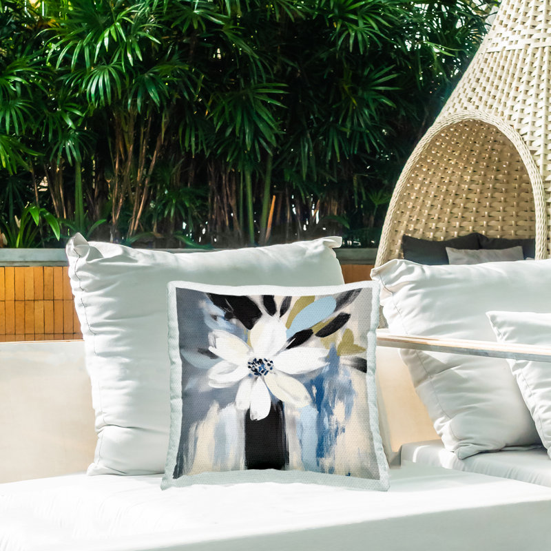 Design de coussin d'extérieur Timeless White, Pétales bleus