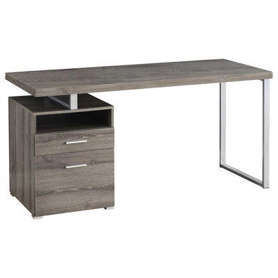 Contemporary Computer Desk For Office: 60"l, Taupe Brown Laminate, Grey Metal, Storage Drawers, Left/right Setup Adjustable Sleek Laminate Office Desk: Metal Frame, Options, Left Or Right Available