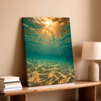 Sous l'eau sous les rayons du soleil, fond de sable, fond de mer tropical, reproduction de photo sur toile, art de salon de chambre à coucher, décoration de bureau moderne, galerie murale surréelle moderne pour appartement, loft, entrée, maison
