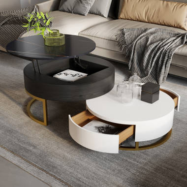 Courtlandt Ultra-Modern Oval Coffee Table Faux Marble Living Room Table  with Storage