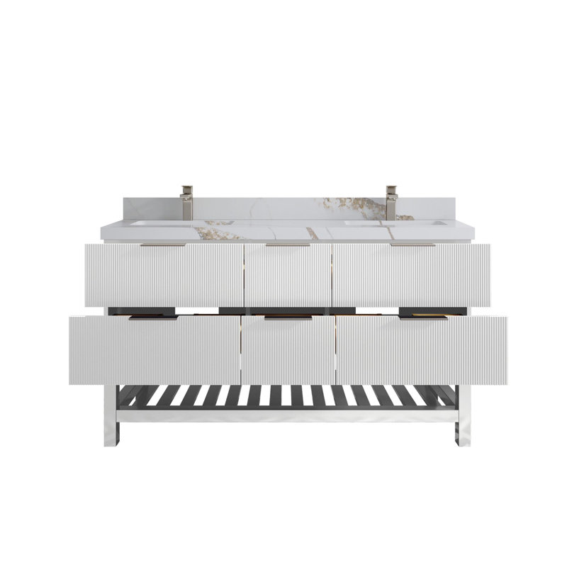 Meuble-lavabo double 60 po avec plateau Catalina