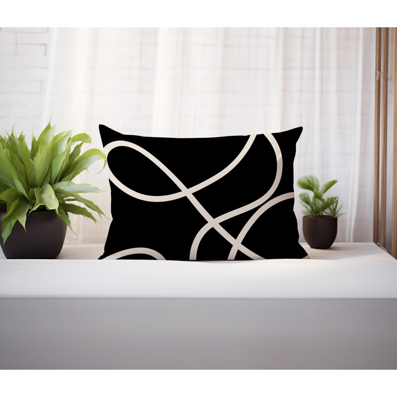 Coussin lombaire réversible intérieur / extérieur Jai Abstract, H 14 po x l 20 po, Noir, noir, noir, noir