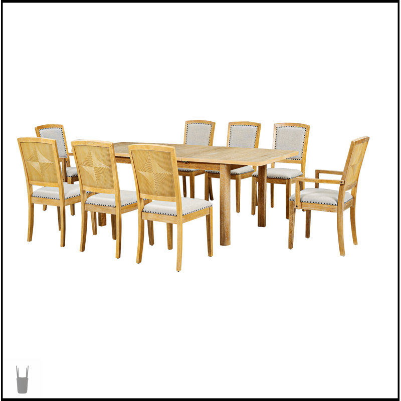 Ensemble de table de salle à manger extensible rustique de 84 pouces avec rallonge amovible, 6 chaises sans accoudoirs et 2 chaises rembourrées, 9 pièces