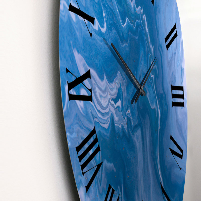 Horloge murale moderne marbrée bleue avec paillettes dorées, Petit