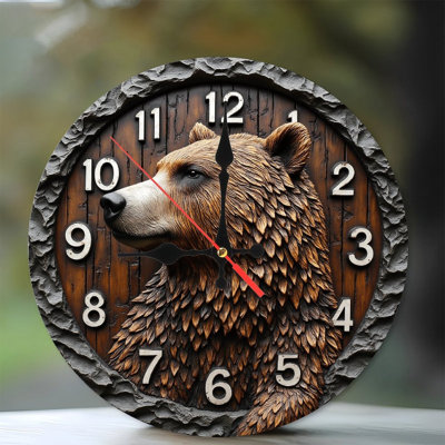 Wooden Bear Shaped Wall Clock Rustic Home Decor