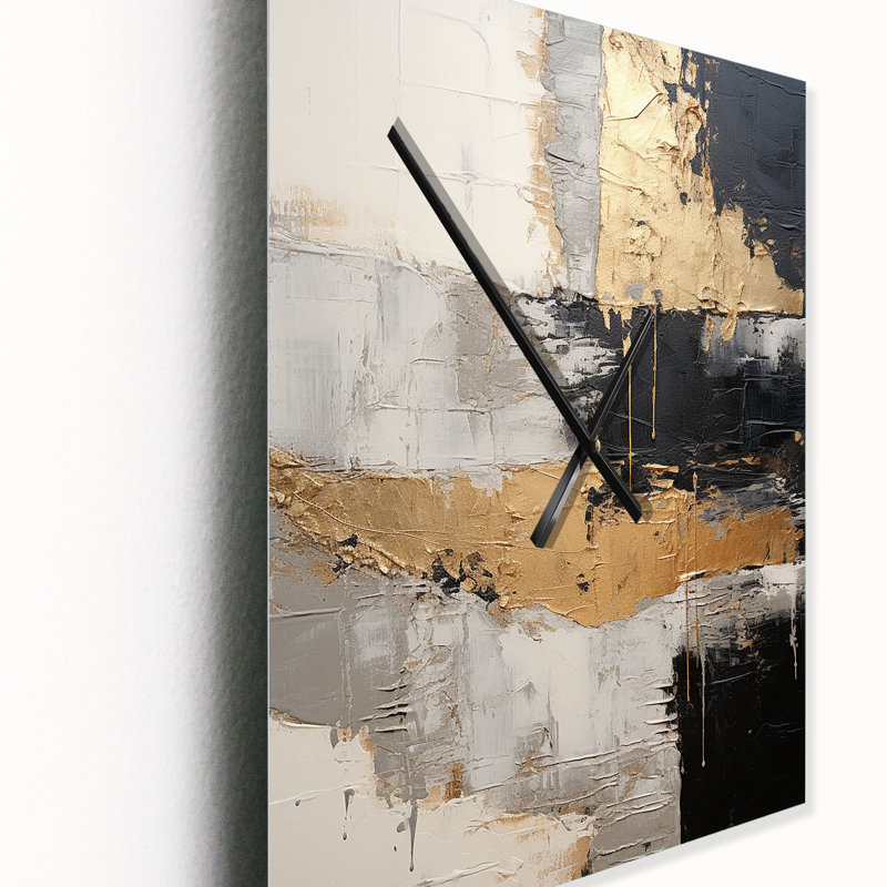 Horloge murale surdimensionnée à spirales abstraites gris et or gris, Très grand