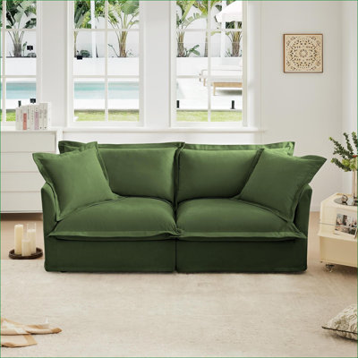 Sofas Couches | Modern 2-Seat Deep Seat Sofa, Detachable Cover, for Small Apartment Living Room | Chenille | Sage Green