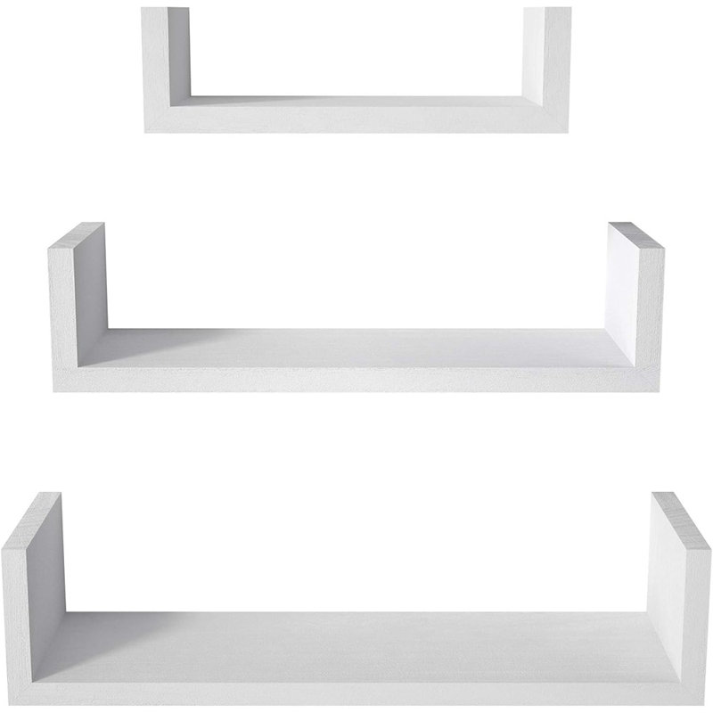 Tablettes flottantes murales, tablettes murales en bois massif, blanc