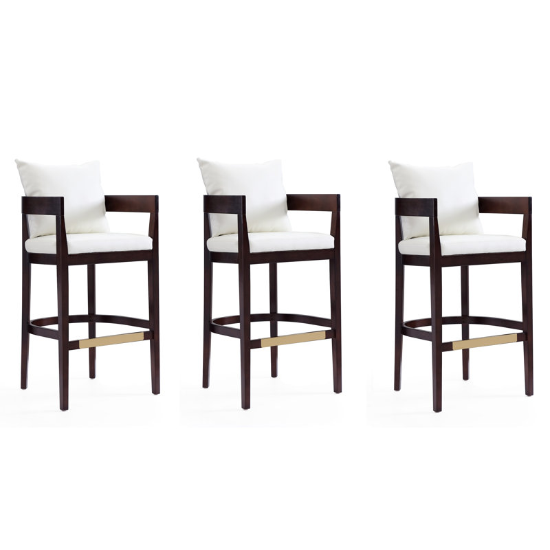 Lorello Upholstered Counter Stool with Solid Wood Frame, Ivory, Bar Stool (30.5" Seat Height), 3