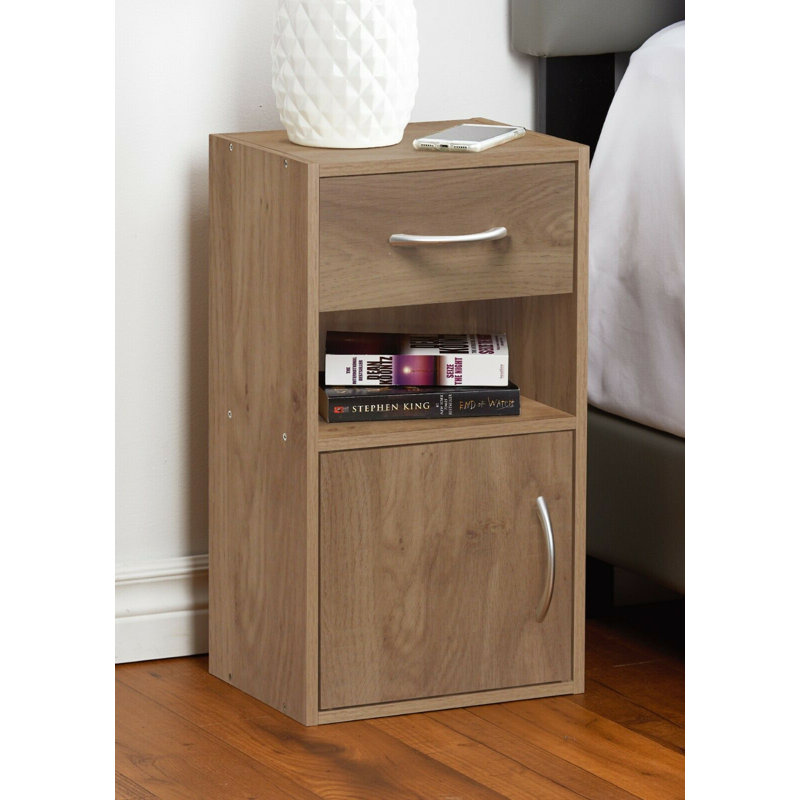 Baraa 30cm W Manufactured Wood Bedside Table, Oak, Individual